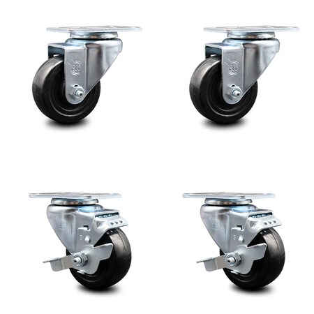 Service Caster 3.5 Inch Hard Rubber Wheel Swivel Top Plate Caster Set with 2 Brakes SCC SCC-20S3514-HRS-2-TLB-2
